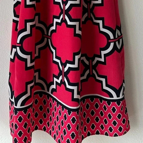 Crown & Ivy Geo Print Fuchsia White Navy Halter Tie Dress - Picture 3 of 8